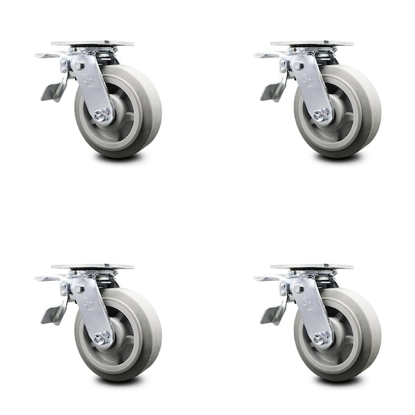 Service Caster 6 Inch Thermoplastic Rubber Caster Set with Roller Bearings and Total Lock Brake SCC-TTL30S620-TPRRF-4 - main